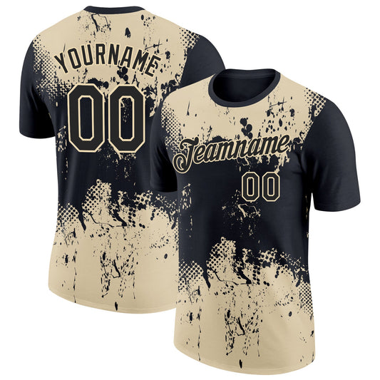 Custom Black Cream 3D Pattern Design Dripping Splatter Art Performance T-Shirt - Main View