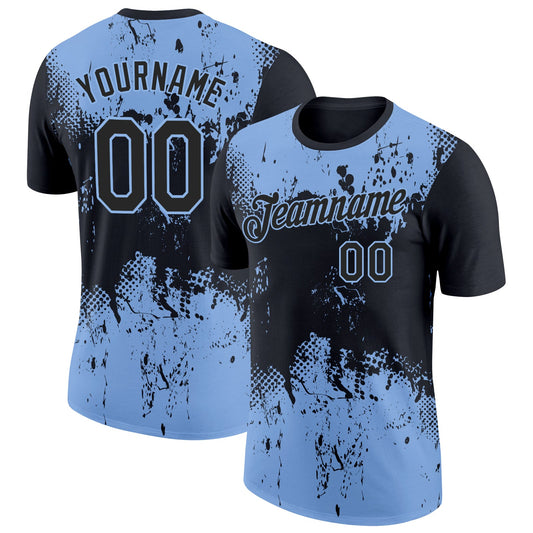 Custom Black Light Blue 3D Pattern Design Dripping Splatter Art Performance T-Shirt - Main View
