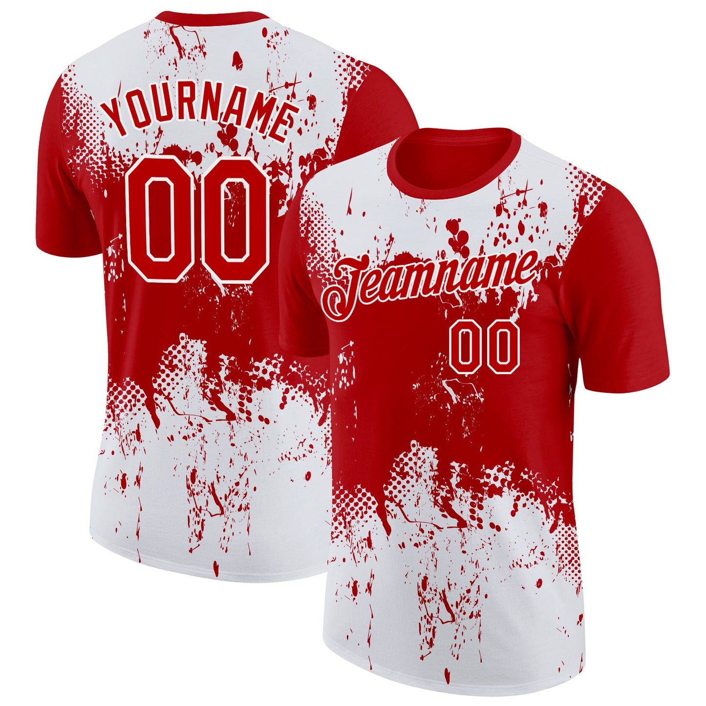 Custom Red White 3D Pattern Design Dripping Splatter Art Performance T-Shirt - Main View