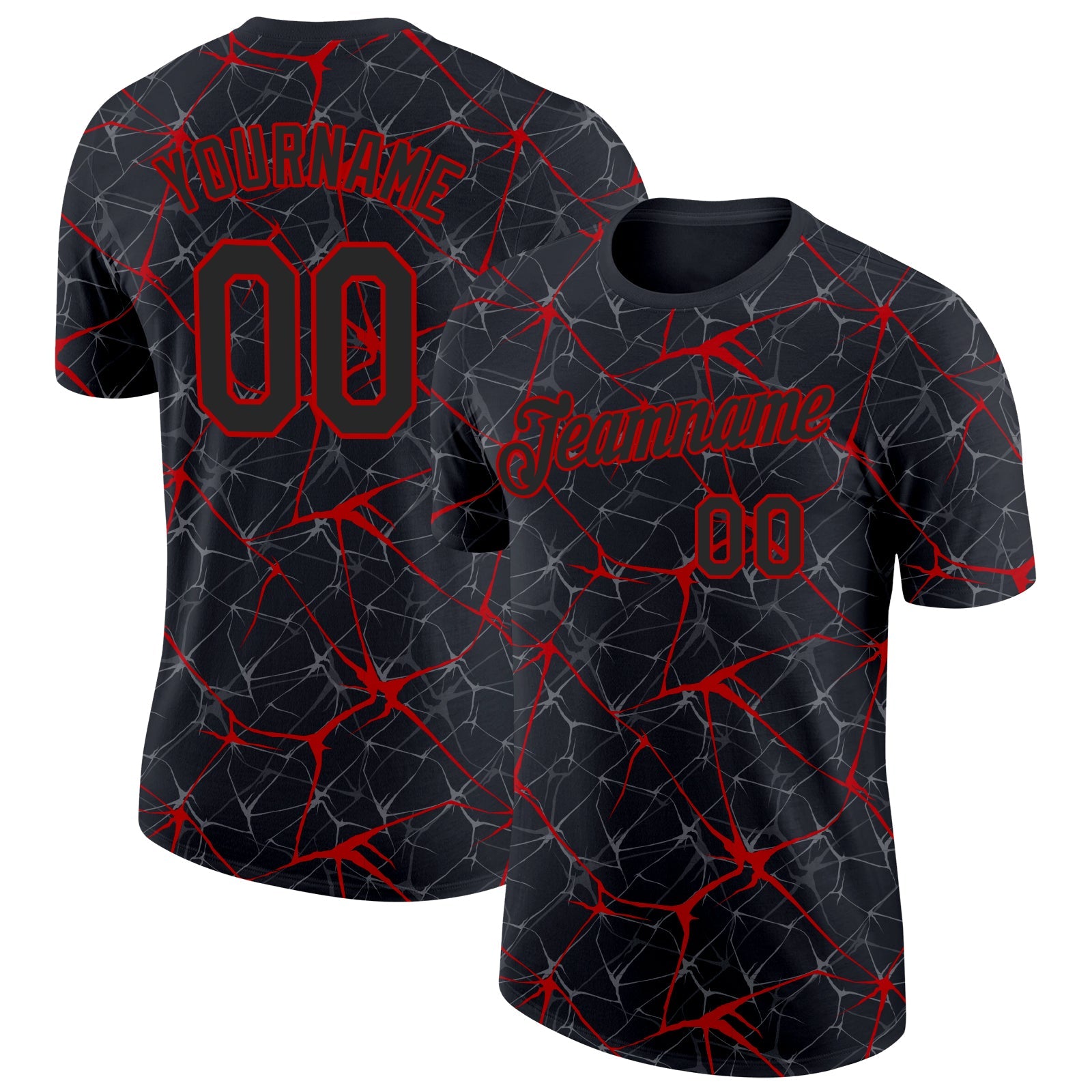 Custom Black Red 3D Pattern Design Abstract Network Performance T-Shirt - Main View