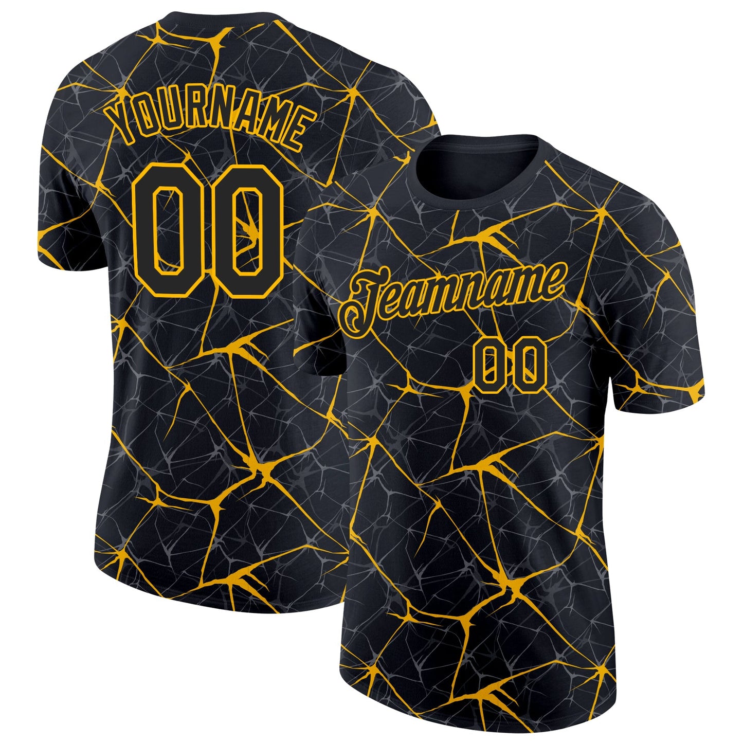 Custom Black Gold 3D Pattern Design Abstract Network Performance T-Shirt - Main View