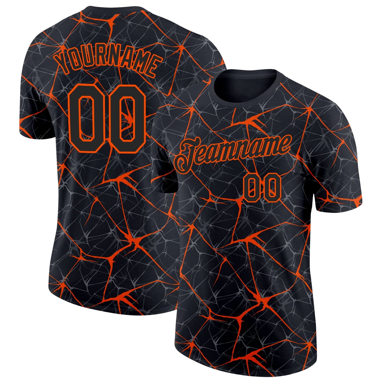 Custom Black Orange 3D Pattern Design Abstract Network Performance T-Shirt - Main View