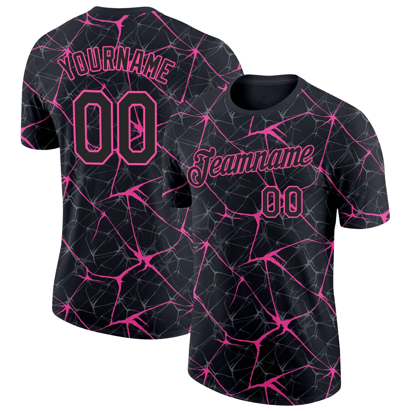 Custom Black Pink 3D Pattern Design Abstract Network Performance T-Shirt - Main View