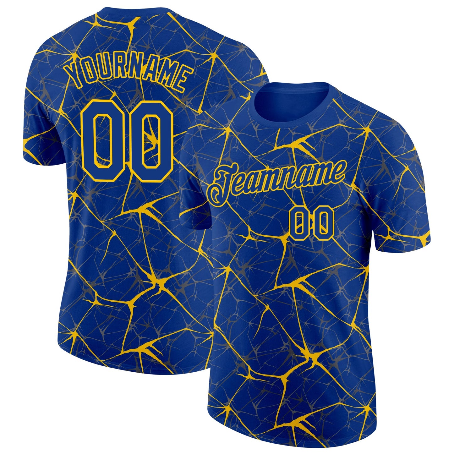 Custom Royal Yellow 3D Pattern Design Abstract Network Performance T-Shirt - Main View