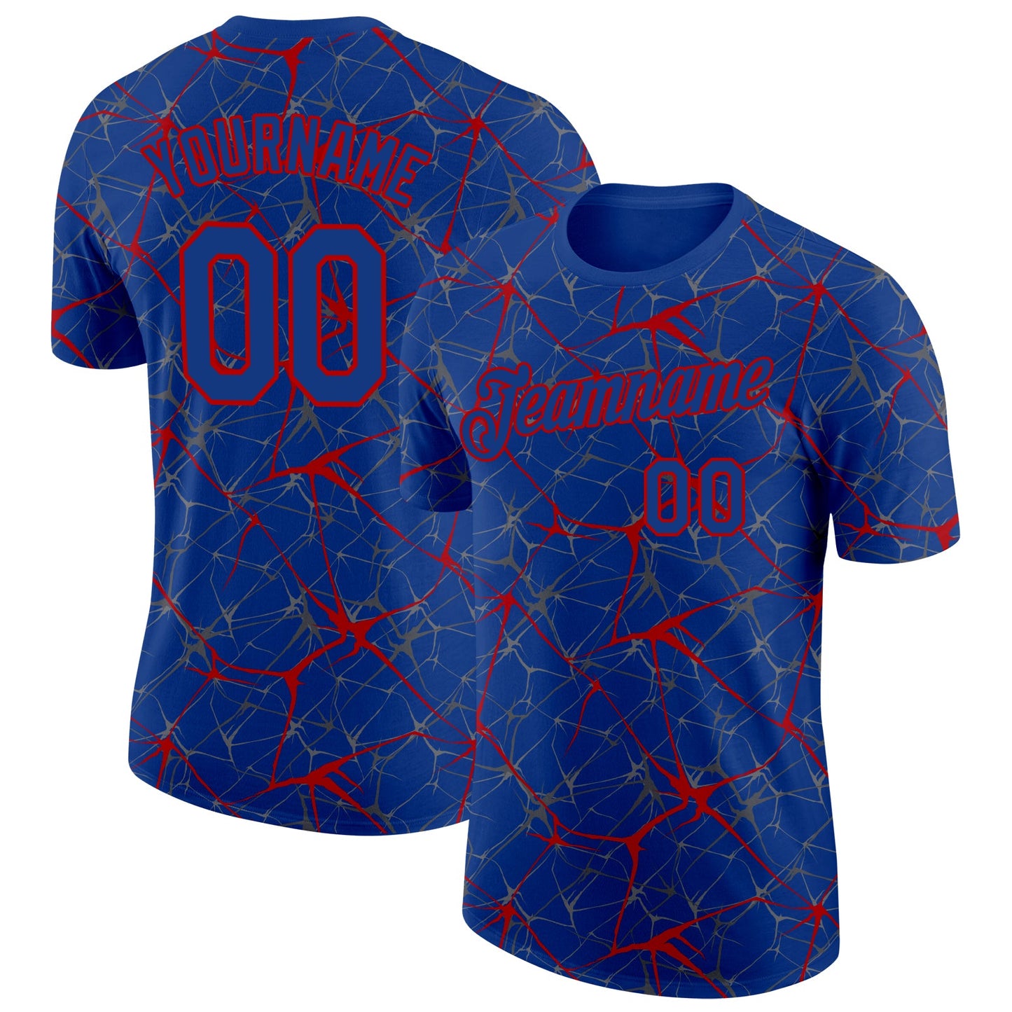 Custom Royal Red 3D Pattern Design Abstract Network Performance T-Shirt - Main View