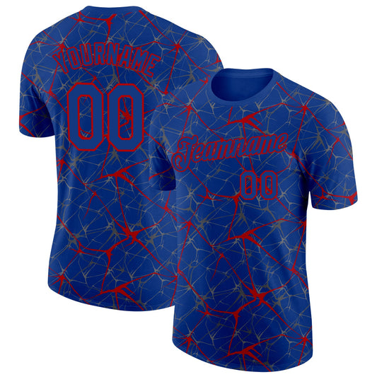 Custom Royal Red 3D Pattern Design Abstract Network Performance T-Shirt - Main View
