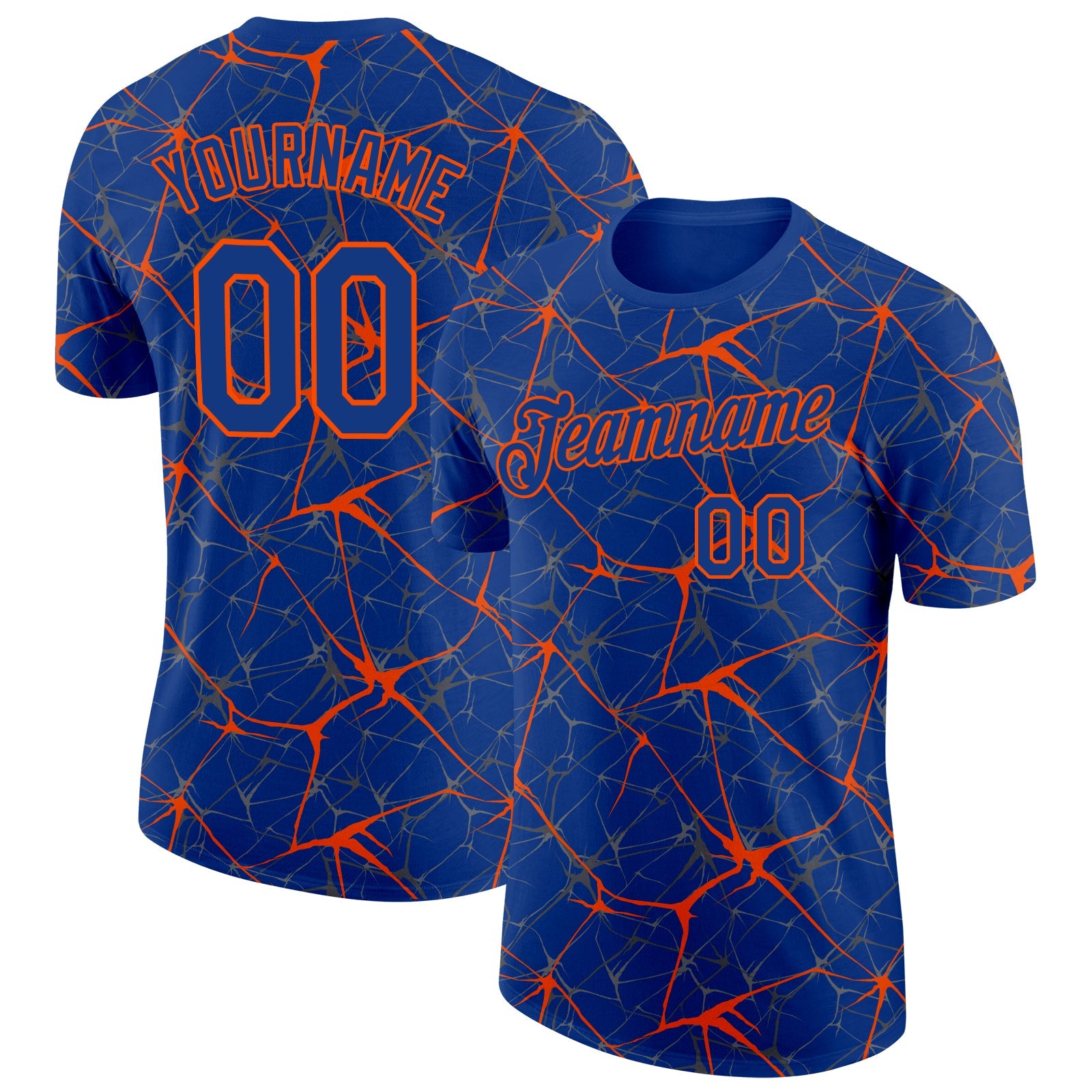 Custom Royal Orange 3D Pattern Design Abstract Network Performance T-Shirt - Main View