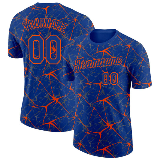 Custom Royal Orange 3D Pattern Design Abstract Network Performance T-Shirt - Main View