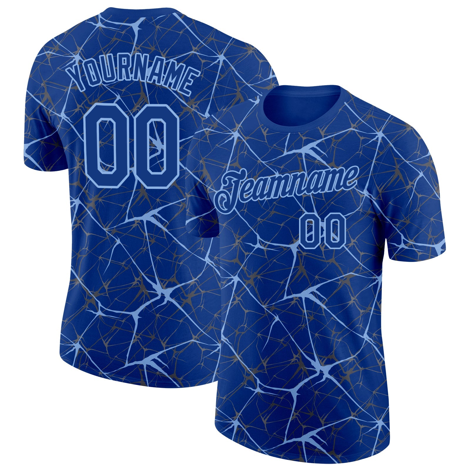 Custom Royal Light Blue 3D Pattern Design Abstract Network Performance T-Shirt - Main View