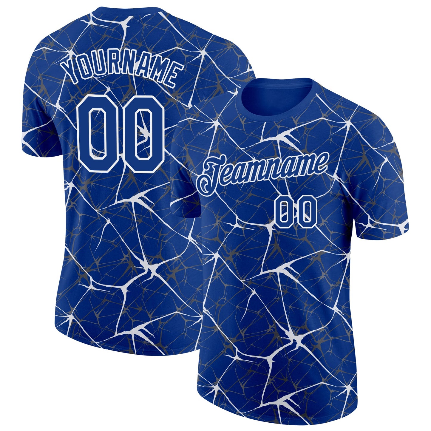 Custom Royal White 3D Pattern Design Abstract Network Performance T-Shirt - Main View