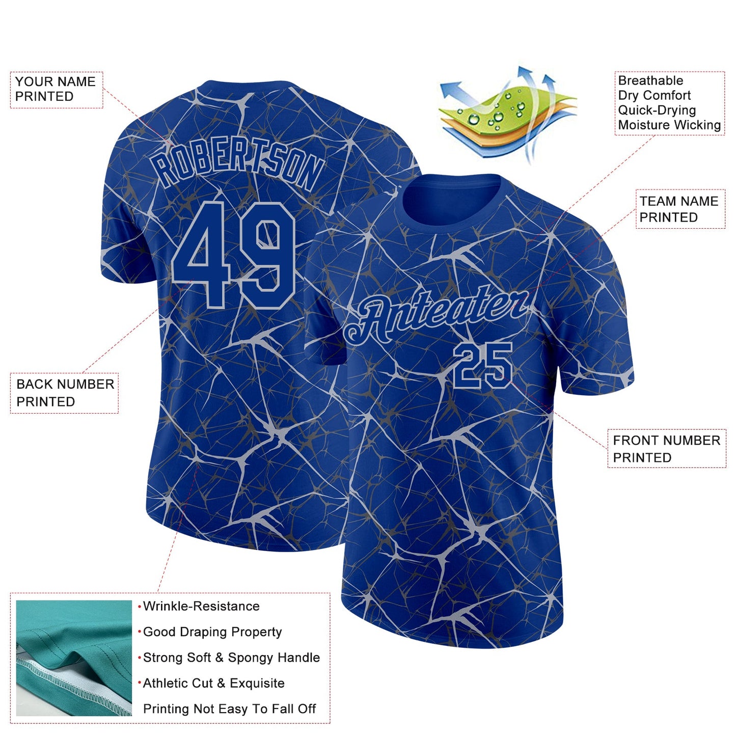 Custom Royal Gray 3D Pattern Design Abstract Network Performance T-Shirt view 2