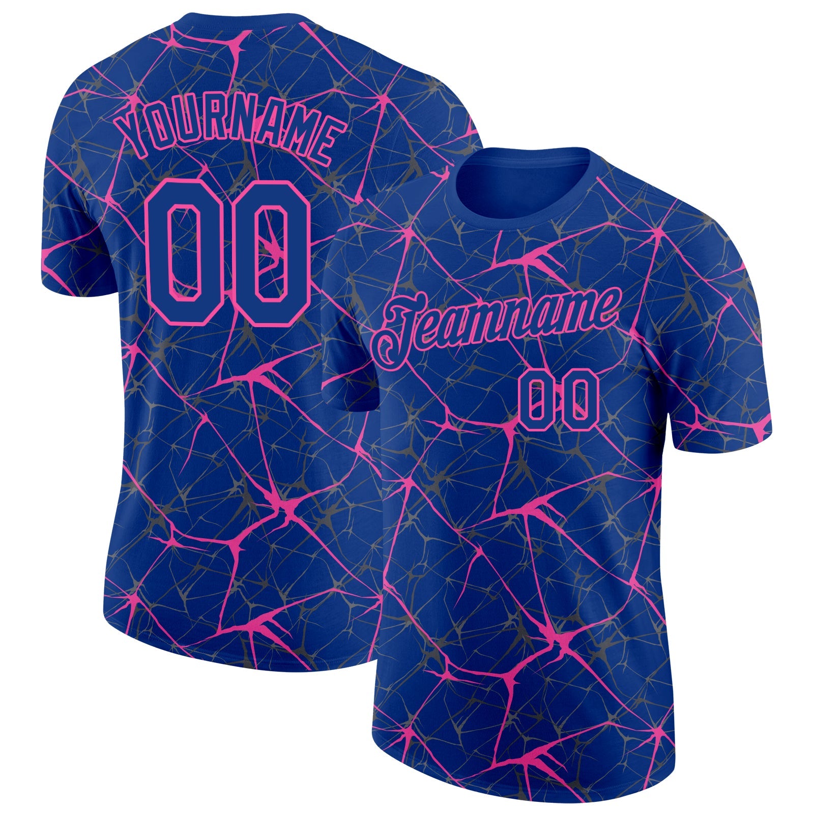 Custom Royal Pink 3D Pattern Design Abstract Network Performance T-Shirt - Main View