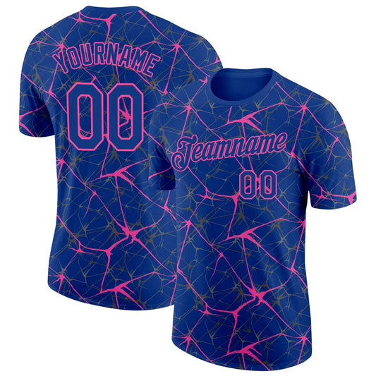 Custom Royal Pink 3D Pattern Design Abstract Network Performance T-Shirt - Main View