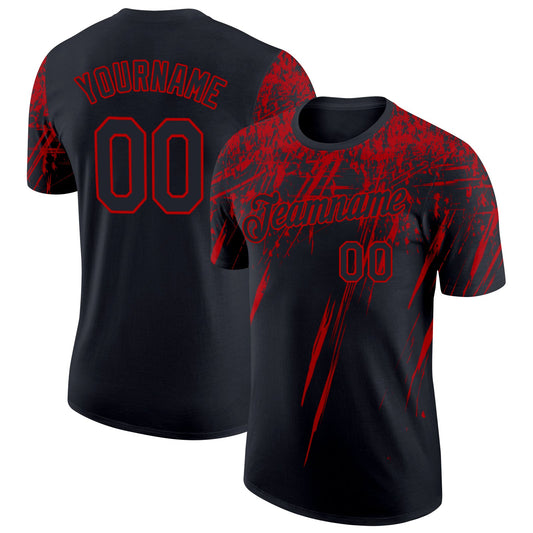 Custom Black Red 3D Pattern Design Abstract Sharp Shape Performance T-Shirt - Main View
