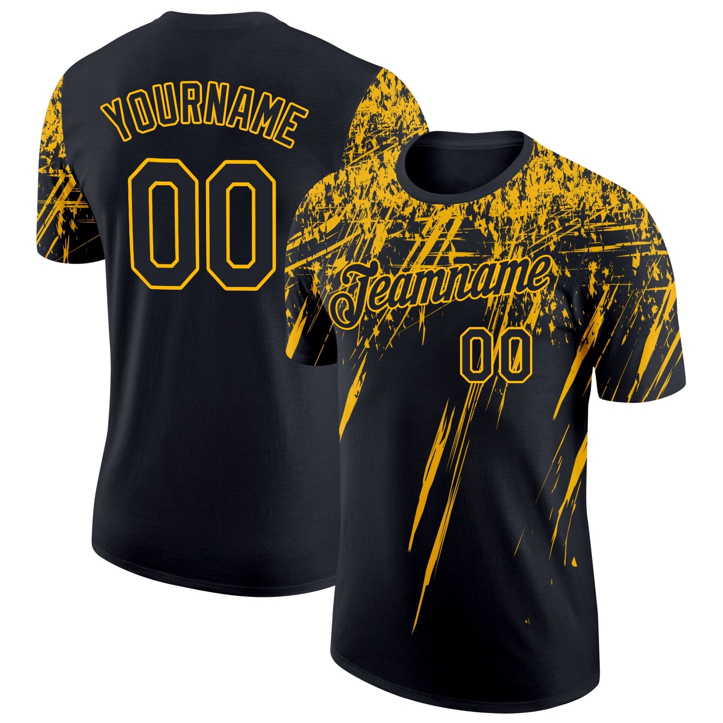 Custom Black Gold 3D Pattern Design Abstract Sharp Shape Performance T-Shirt - Main View