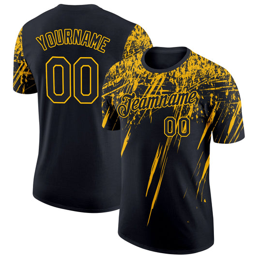 Custom Black Gold 3D Pattern Design Abstract Sharp Shape Performance T-Shirt - Main View