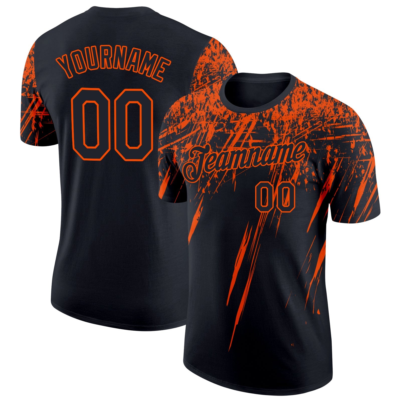 Custom Black Orange 3D Pattern Design Abstract Sharp Shape Performance T-Shirt - Main View