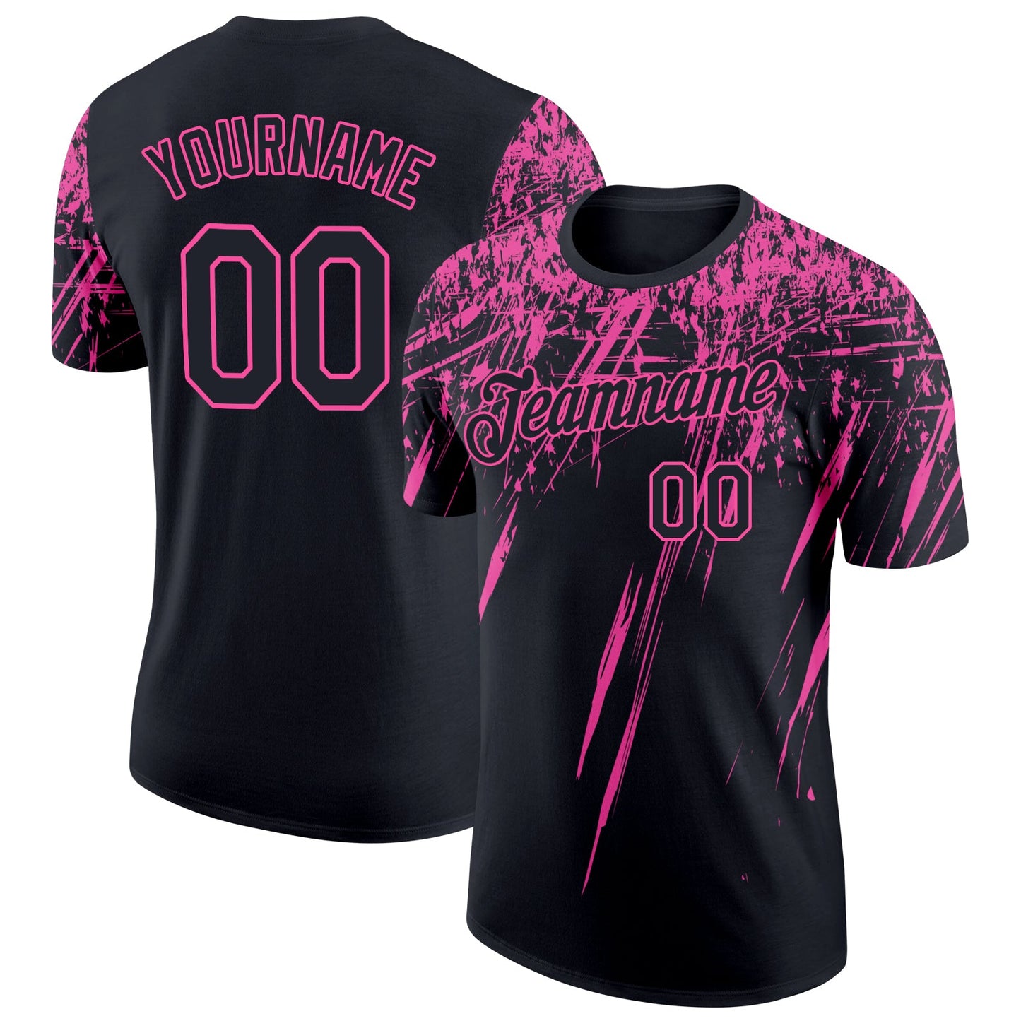 Custom Black Pink 3D Pattern Design Abstract Sharp Shape Performance T-Shirt - Main View