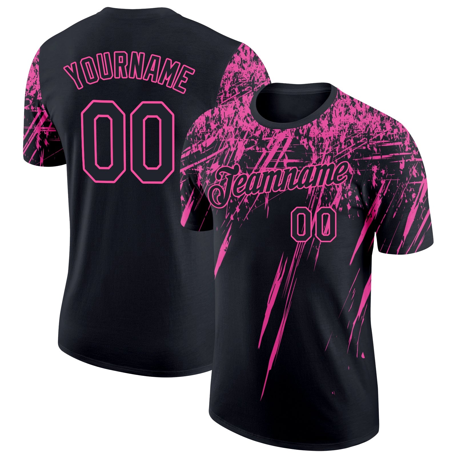Custom Black Pink 3D Pattern Design Abstract Sharp Shape Performance T-Shirt - Main View