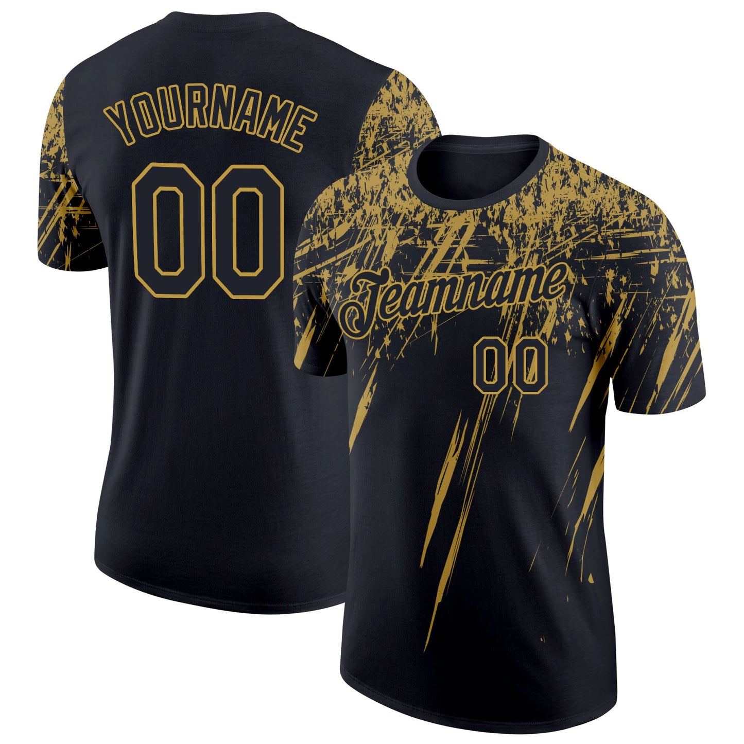 Custom Black Old Gold 3D Pattern Design Abstract Sharp Shape Performance T-Shirt - Main View