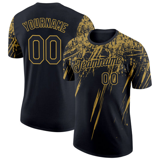 Custom Black Old Gold 3D Pattern Design Abstract Sharp Shape Performance T-Shirt - Main View