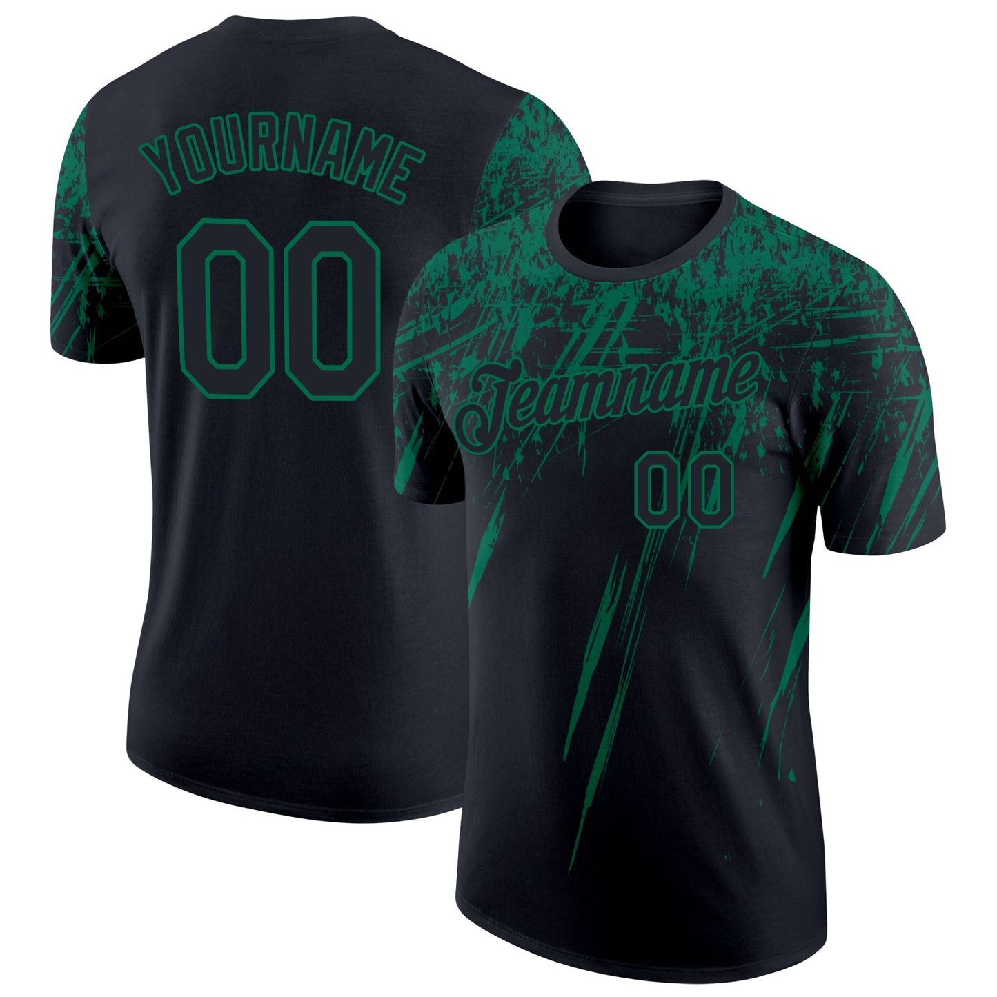 Custom Black Kelly Green 3D Pattern Design Abstract Sharp Shape Performance T-Shirt - Main View