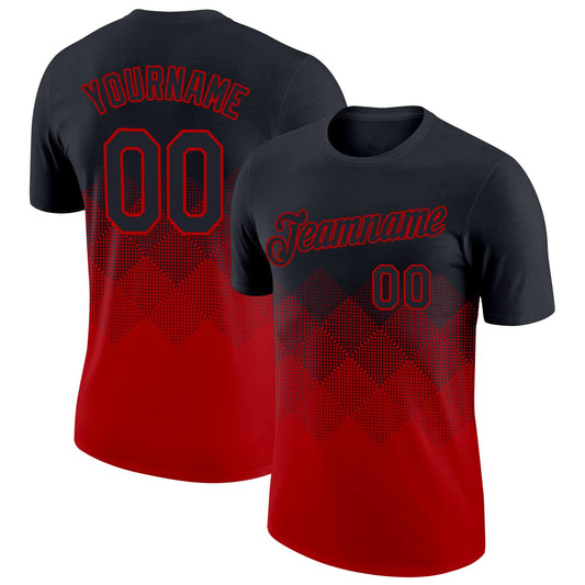 Custom Black Red 3D Pattern Design Gradient Square Shapes Performance T-Shirt - Main View