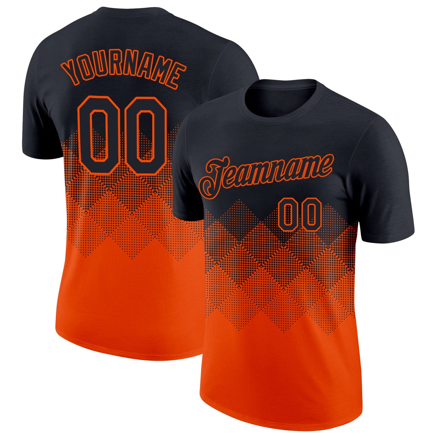 Custom Black Orange 3D Pattern Design Gradient Square Shapes Performance T-Shirt - Main View