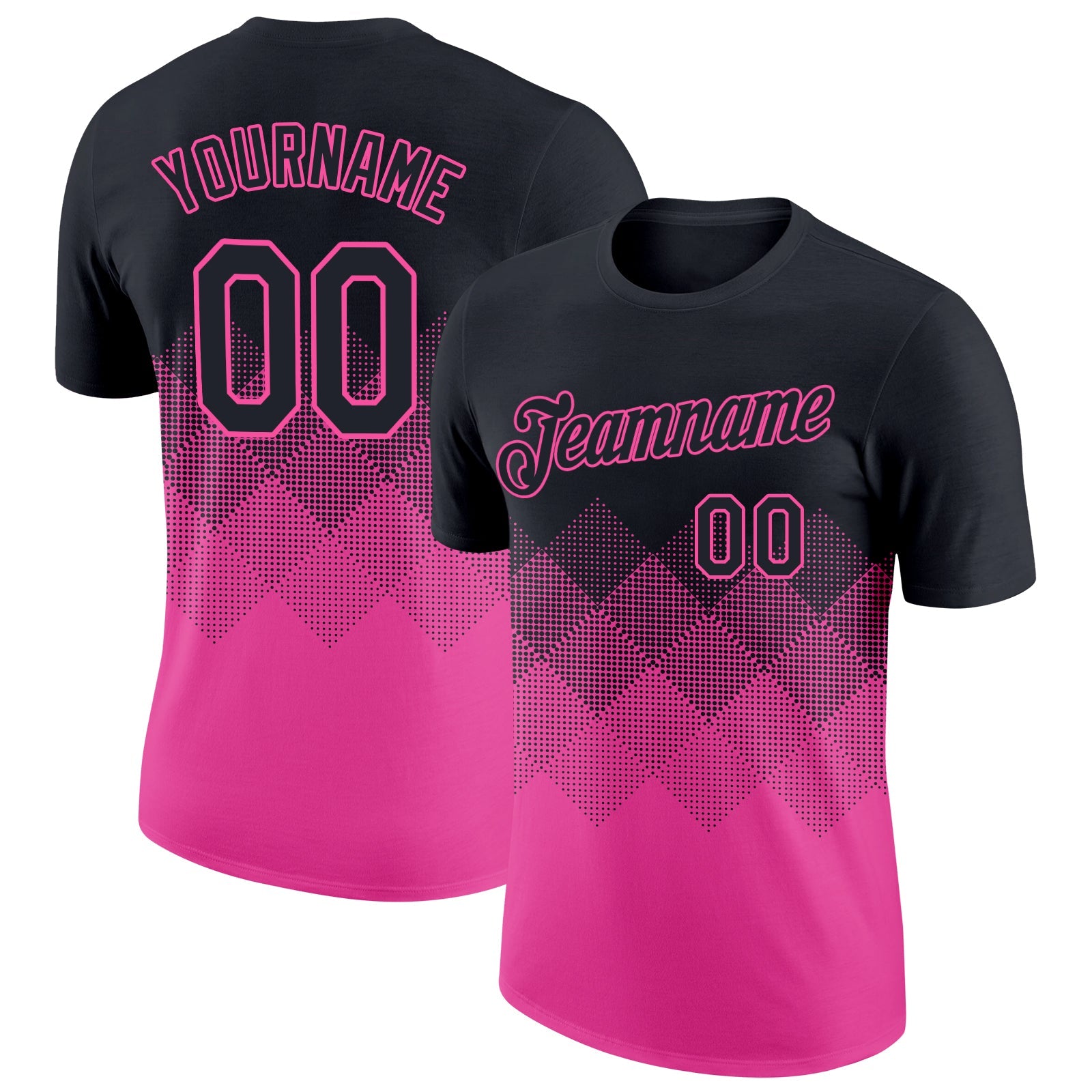 Custom Black Pink 3D Pattern Design Gradient Square Shapes Performance T-Shirt - Main View