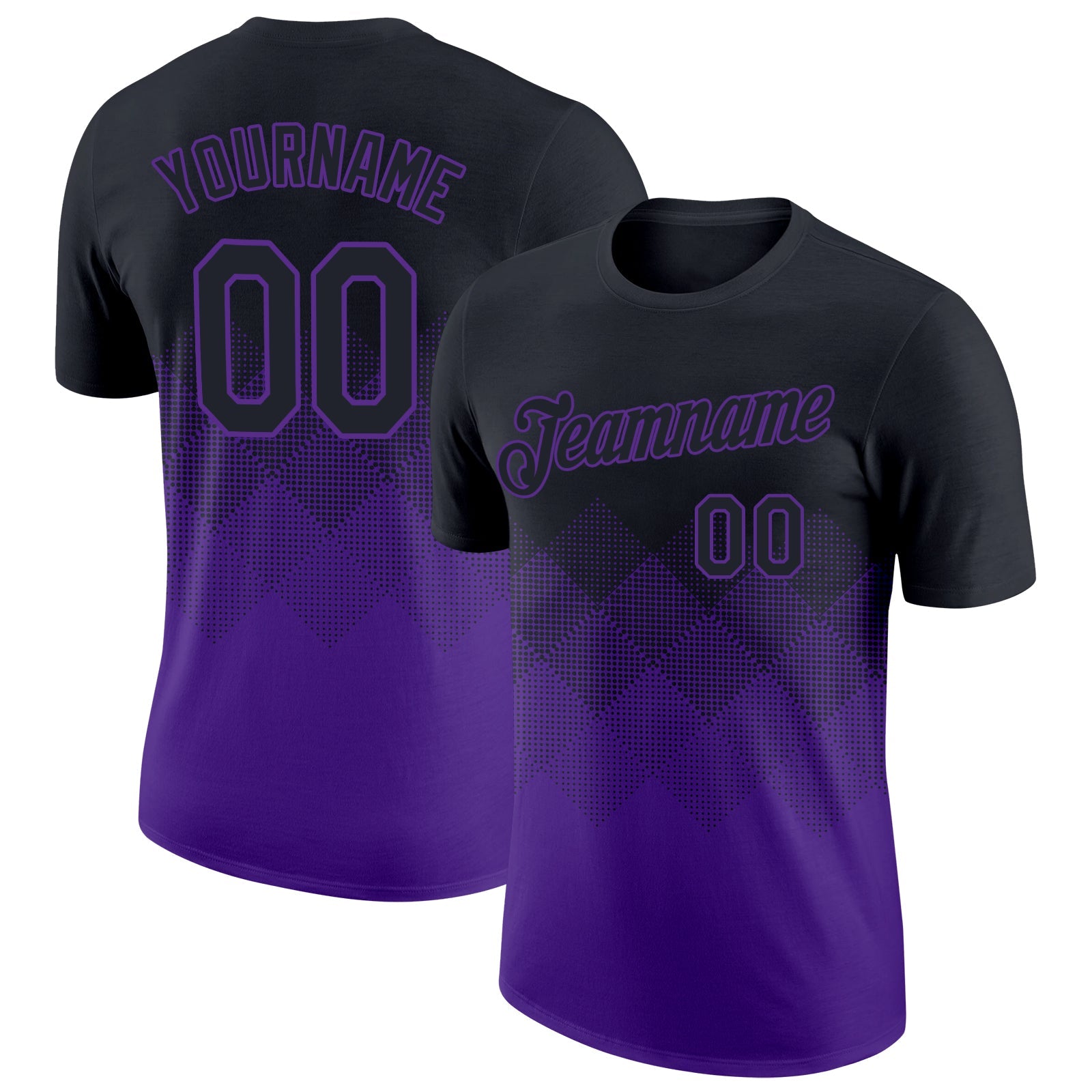 Custom Black Purple 3D Pattern Design Gradient Square Shapes Performance T-Shirt - Main View