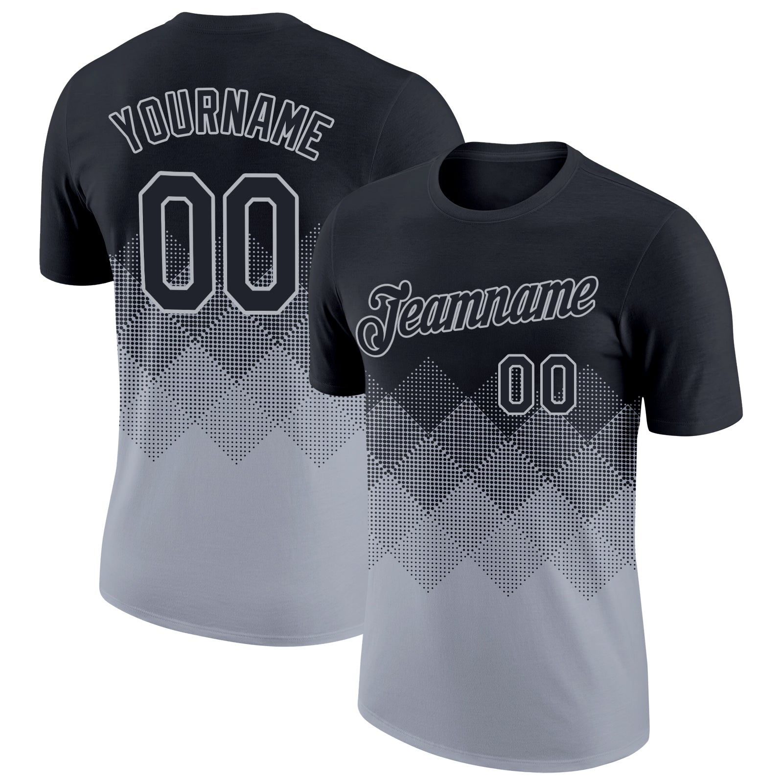 Custom Black Gray 3D Pattern Design Gradient Square Shapes Performance T-Shirt - Main View