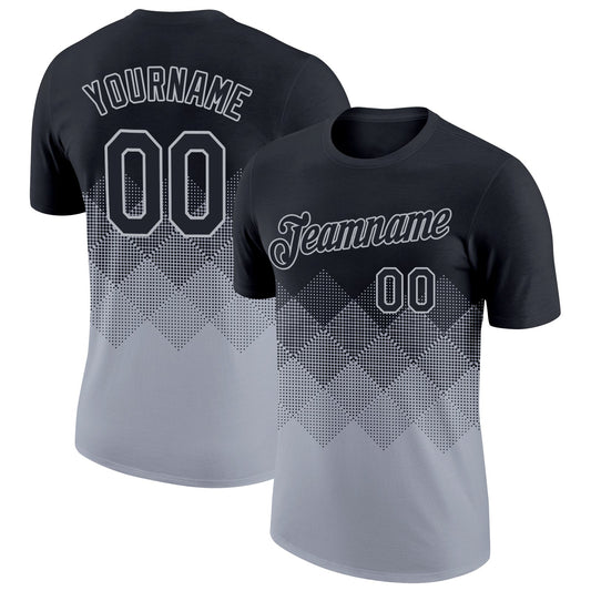 Custom Black Gray 3D Pattern Design Gradient Square Shapes Performance T-Shirt - Main View