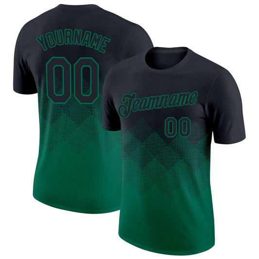 Custom Black Kelly Green 3D Pattern Design Gradient Square Shapes Performance T-Shirt - Main View