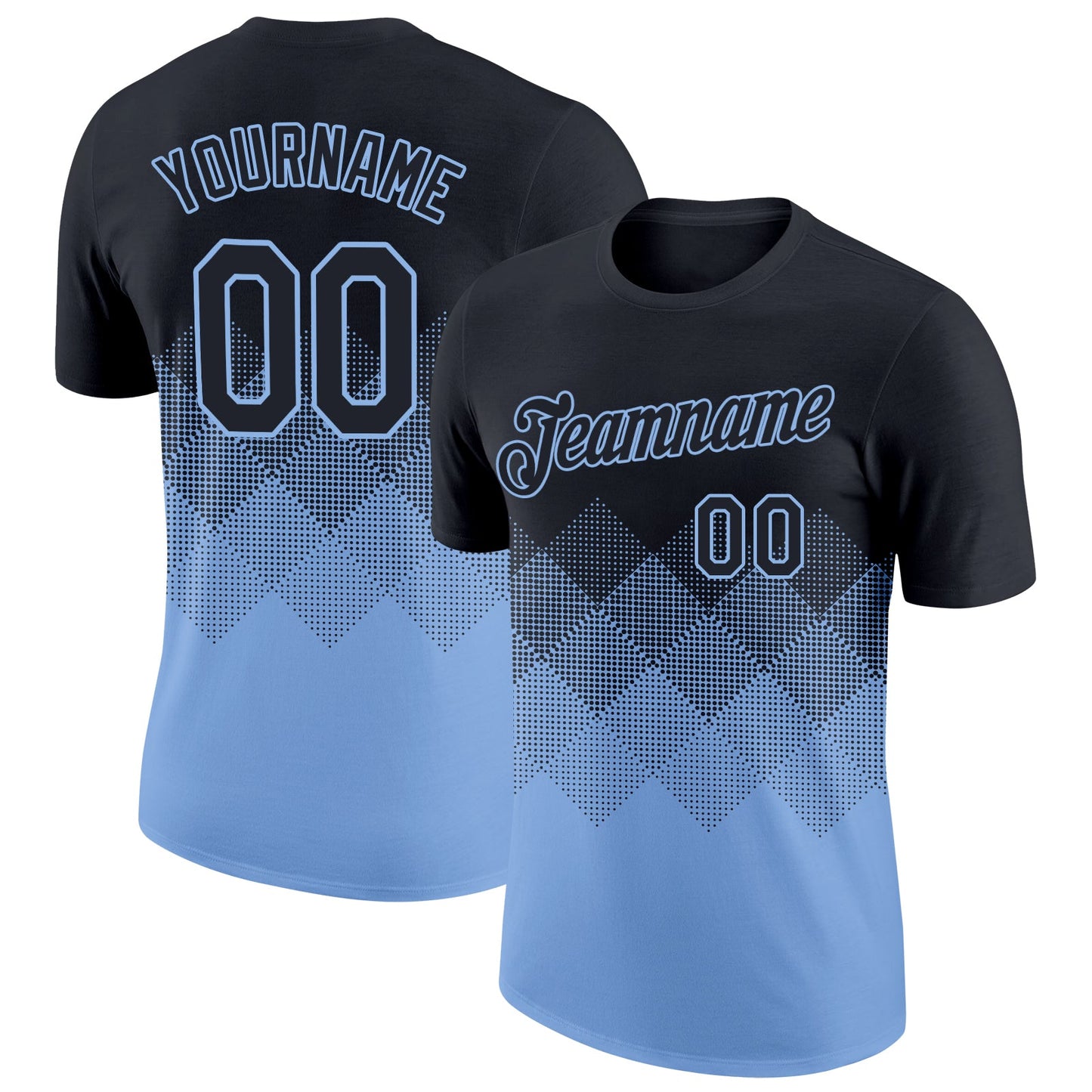 Custom Black Light Blue 3D Pattern Design Gradient Square Shapes Performance T-Shirt - Main View