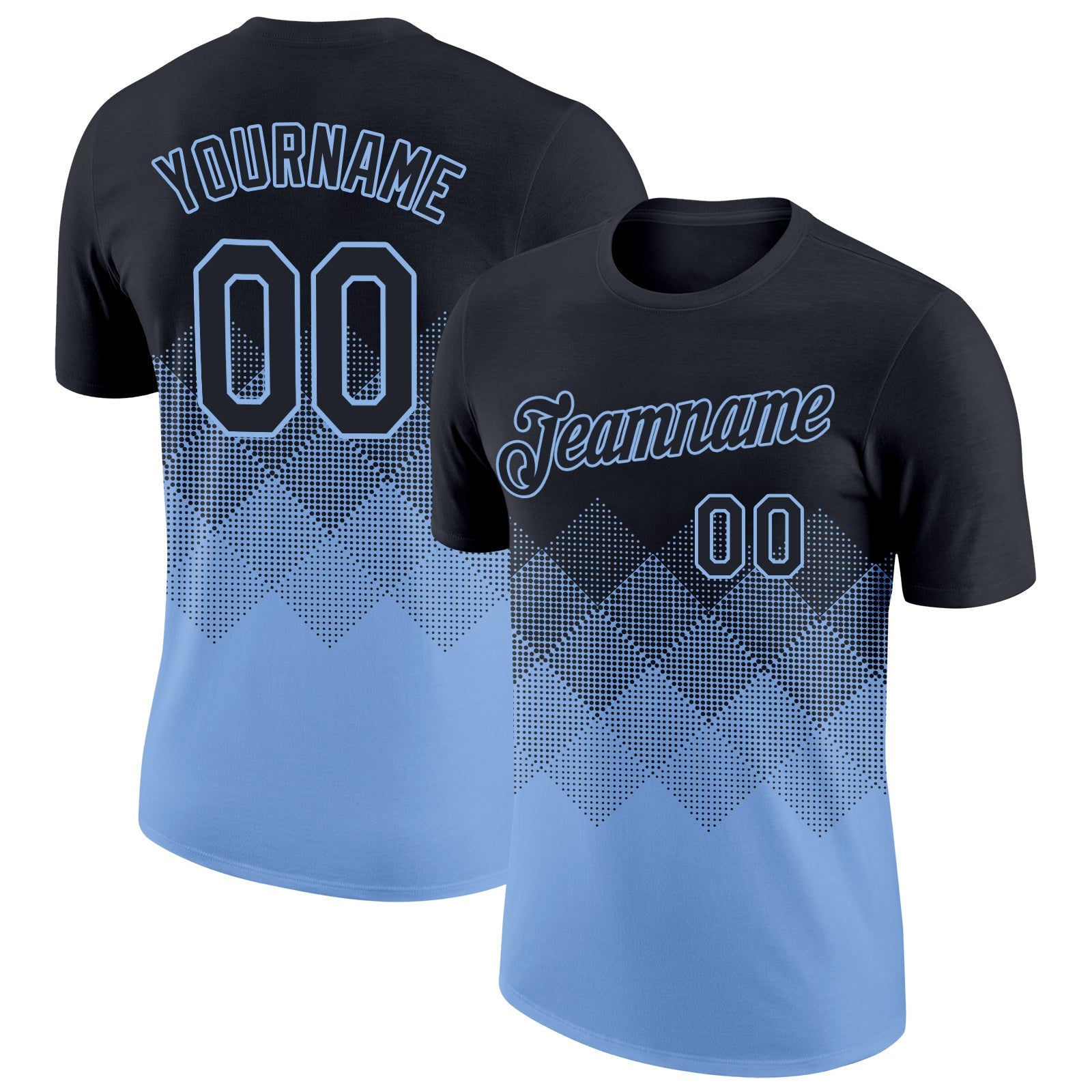 Custom Black Light Blue 3D Pattern Design Gradient Square Shapes Performance T-Shirt - Main View
