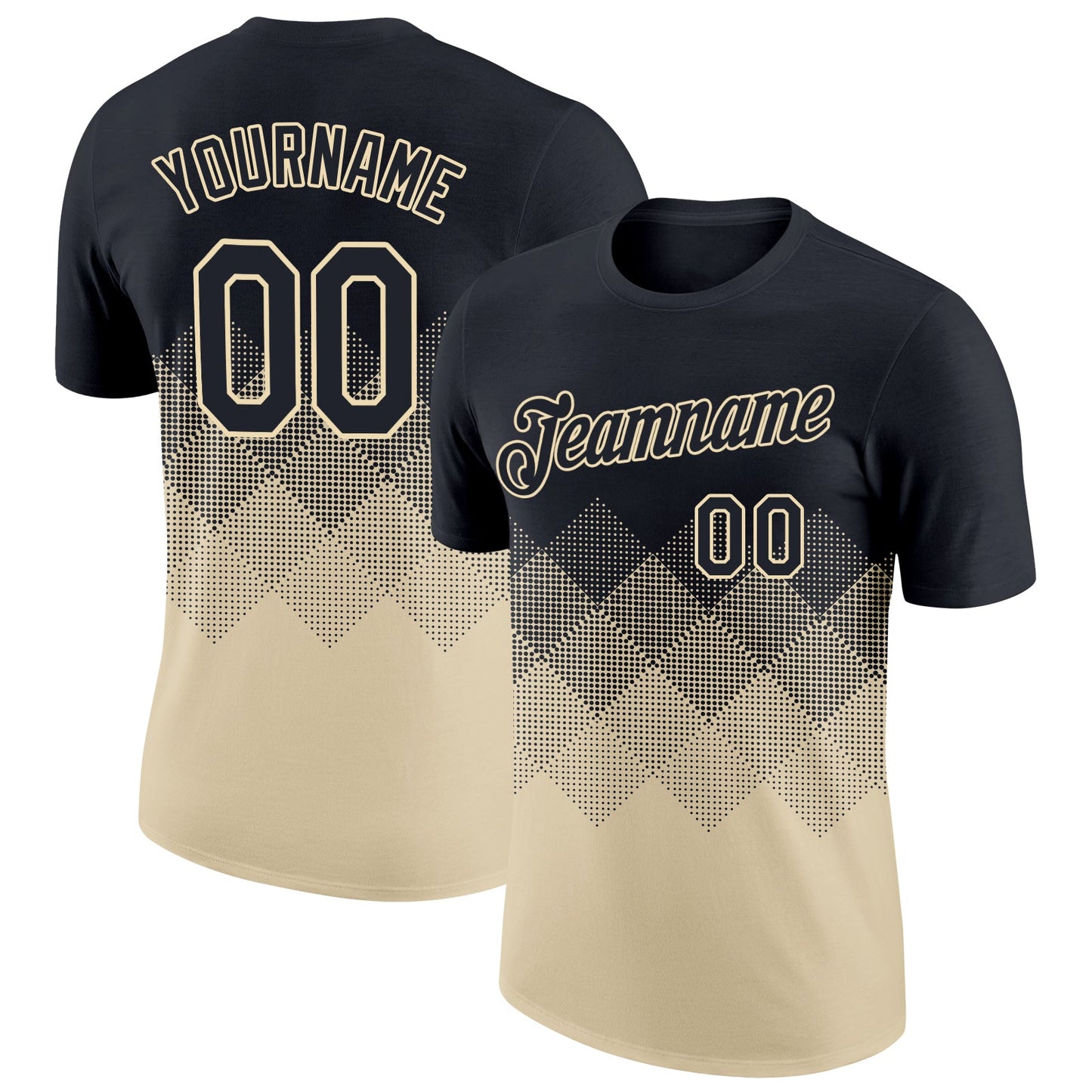 Custom Black Cream 3D Pattern Design Gradient Square Shapes Performance T-Shirt - Main View