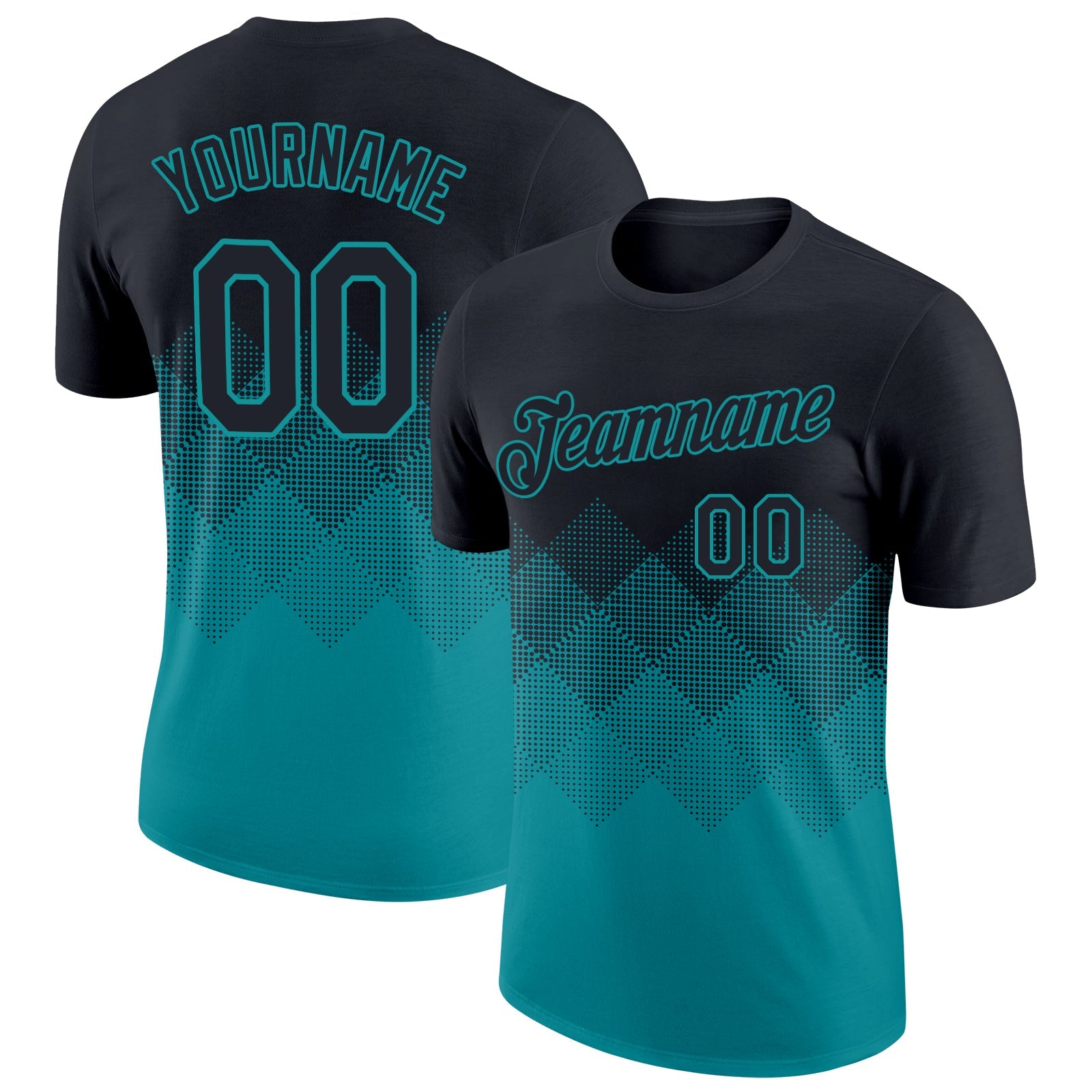 Custom Black Teal 3D Pattern Design Gradient Square Shapes Performance T-Shirt - Main View