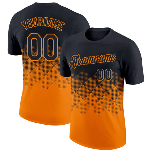 Custom Black Bay Orange 3D Pattern Design Gradient Square Shapes Performance T-Shirt - Main View
