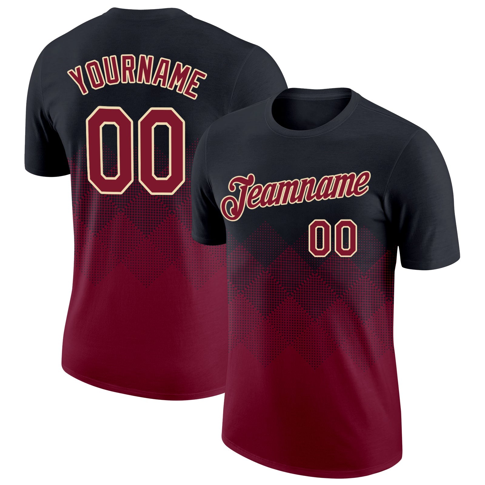 Custom Black Crimson-City Cream 3D Pattern Design Gradient Square Shapes Performance T-Shirt - Main View