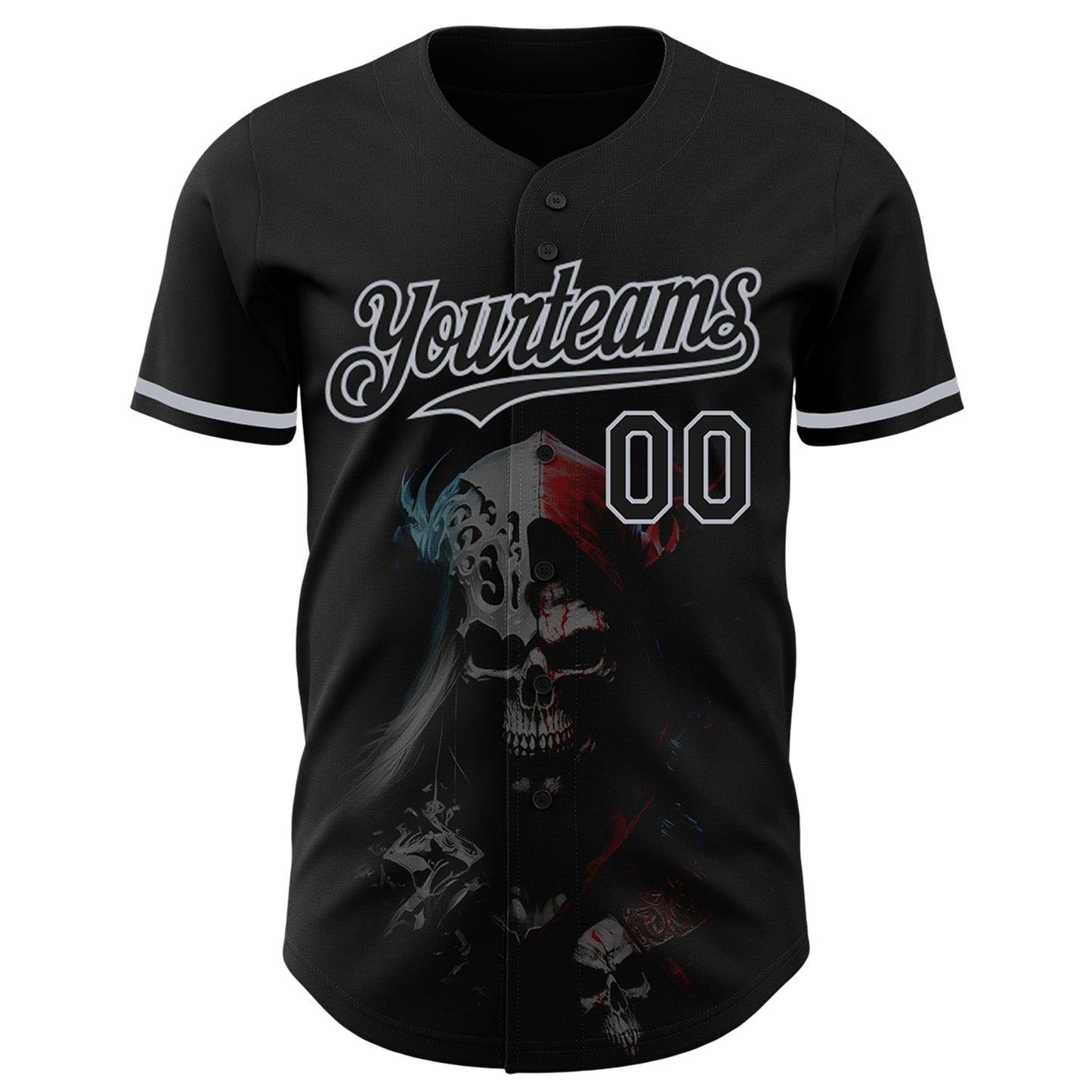 Custom Black Gray 3D Skull Fashion Authentic Baseball Jersey view 2
