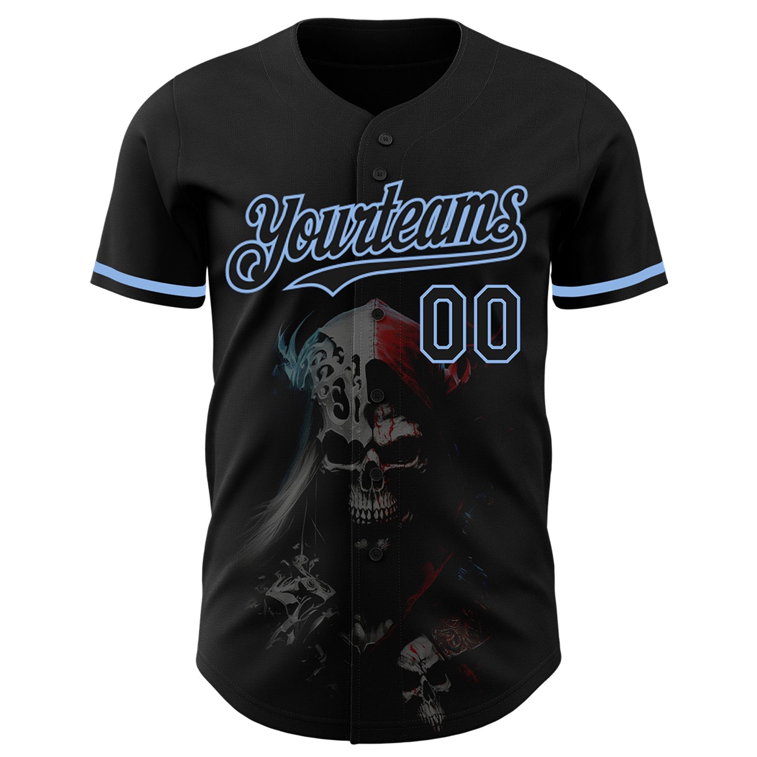 Custom Black Light Blue 3D Skull Fashion Authentic Baseball Jersey view 2