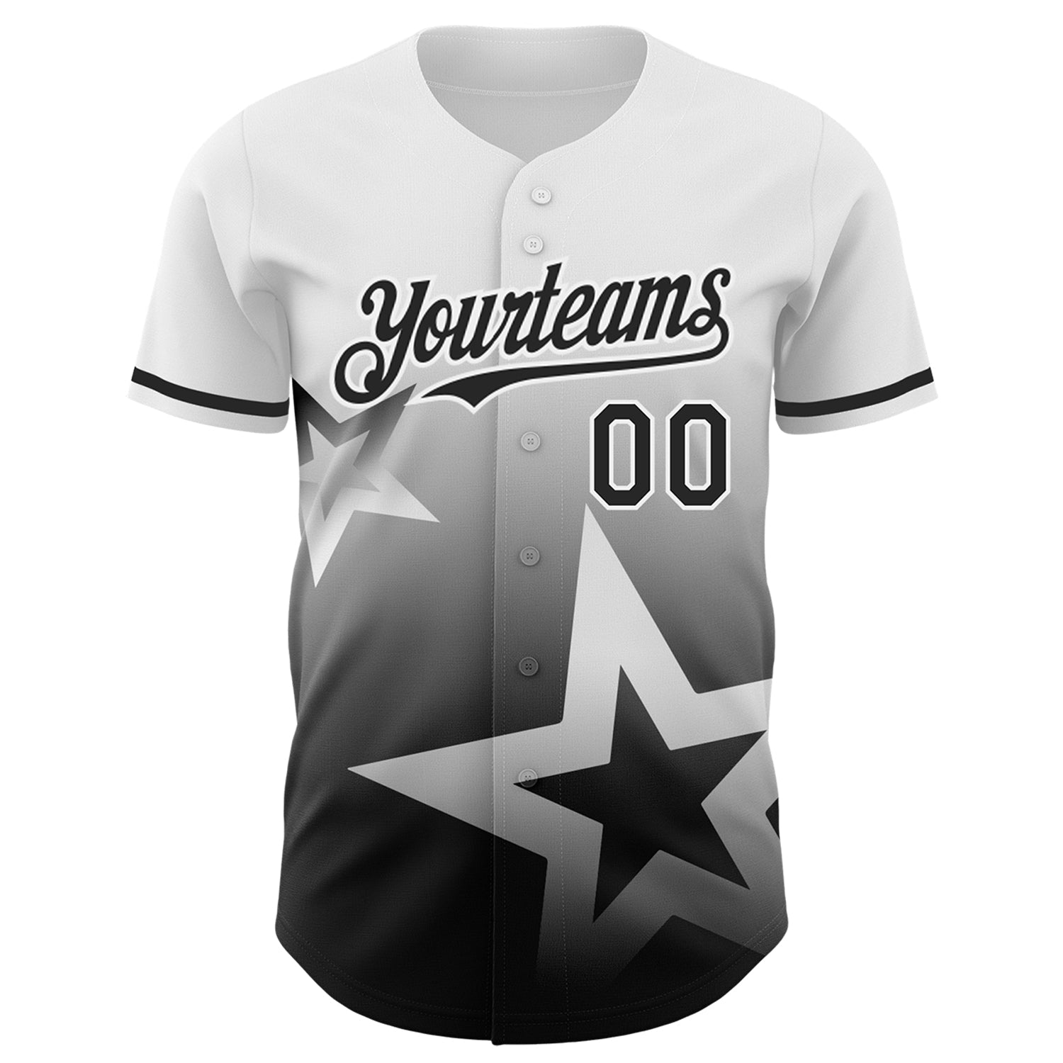 Custom White Black 3D Pattern Design Gradient Style Twinkle Star Authentic Baseball Jersey view 2