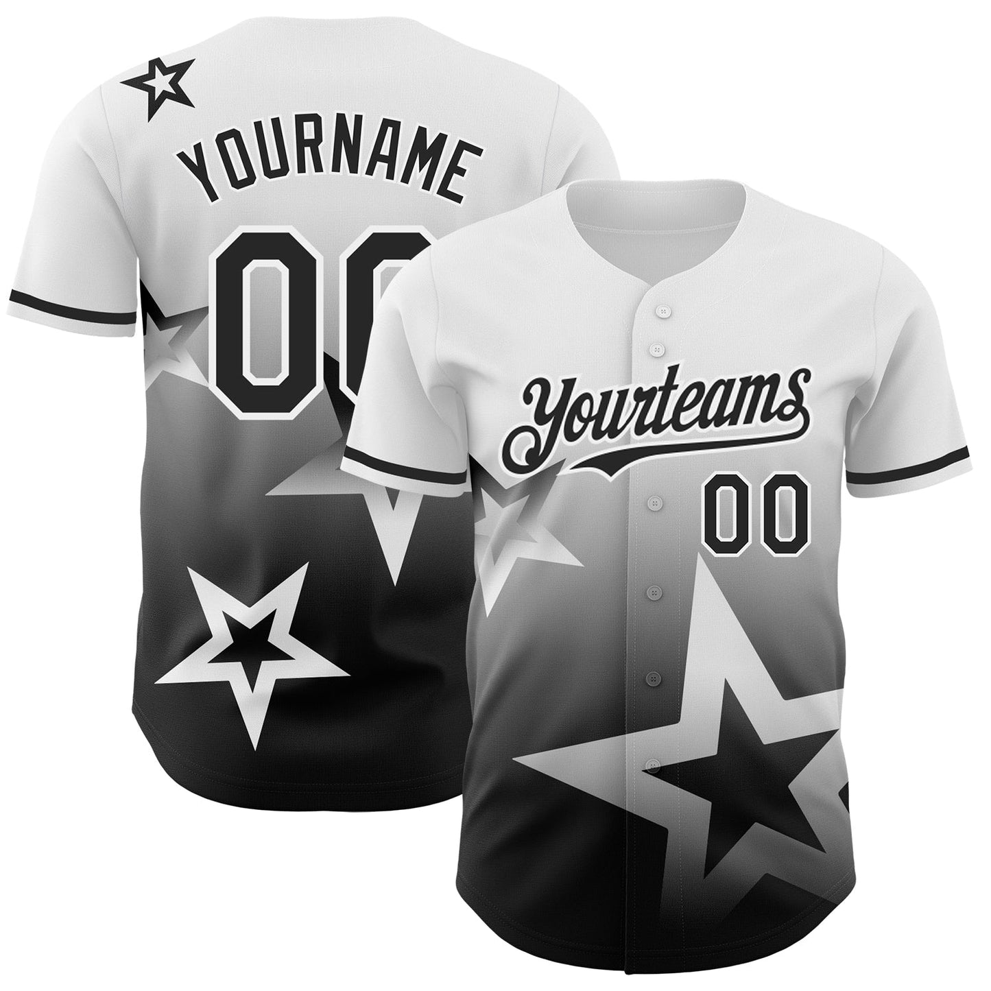 Custom White Black 3D Pattern Design Gradient Style Twinkle Star Authentic Baseball Jersey - Main View
