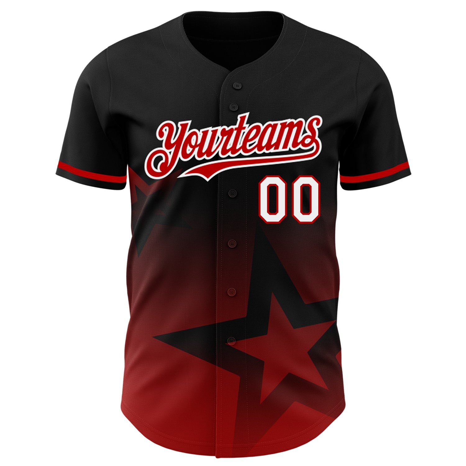 Custom Black Red-White 3D Pattern Design Gradient Style Twinkle Star Authentic Baseball Jersey view 2