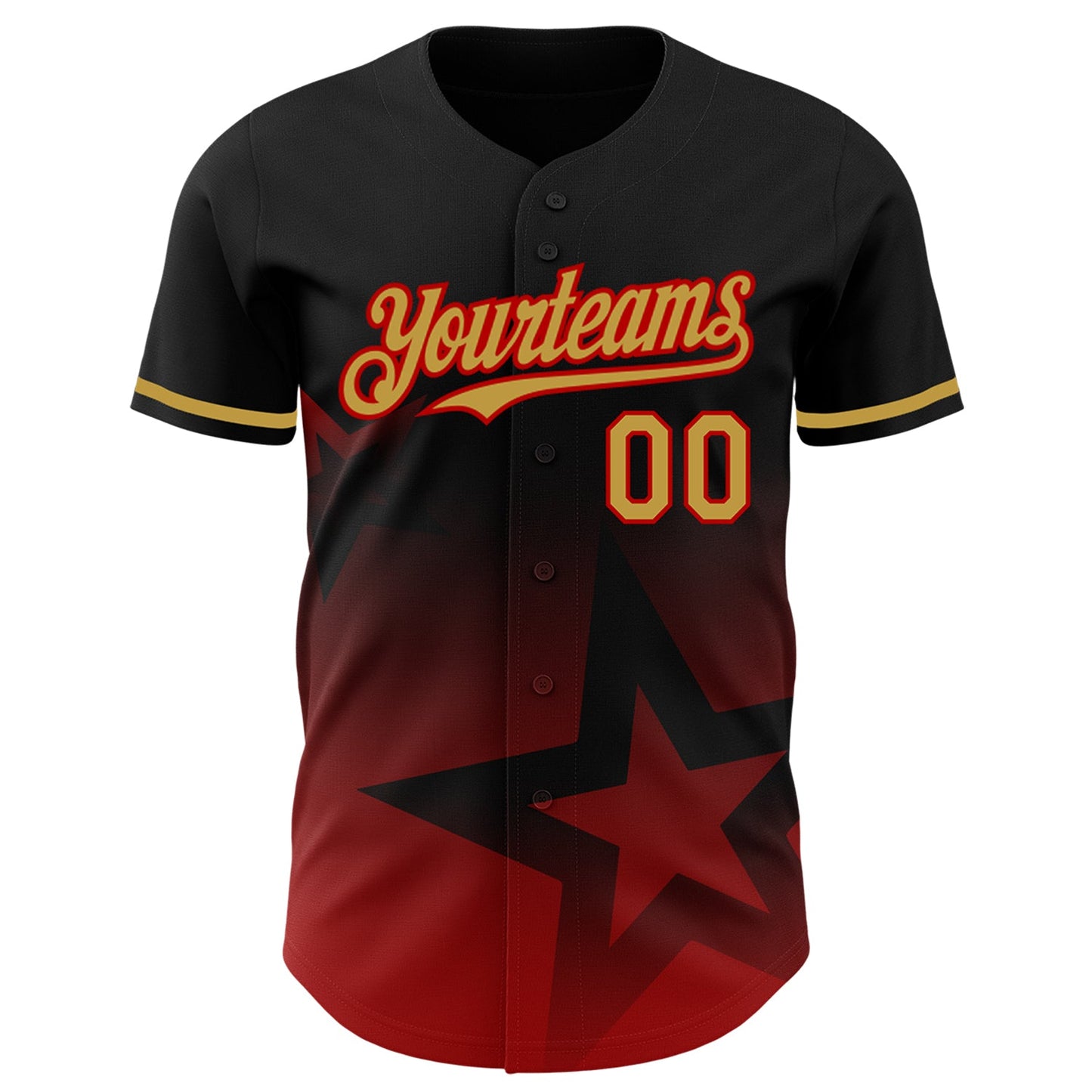 Custom Black Old Gold-Red 3D Pattern Design Gradient Style Twinkle Star Authentic Baseball Jersey view 2