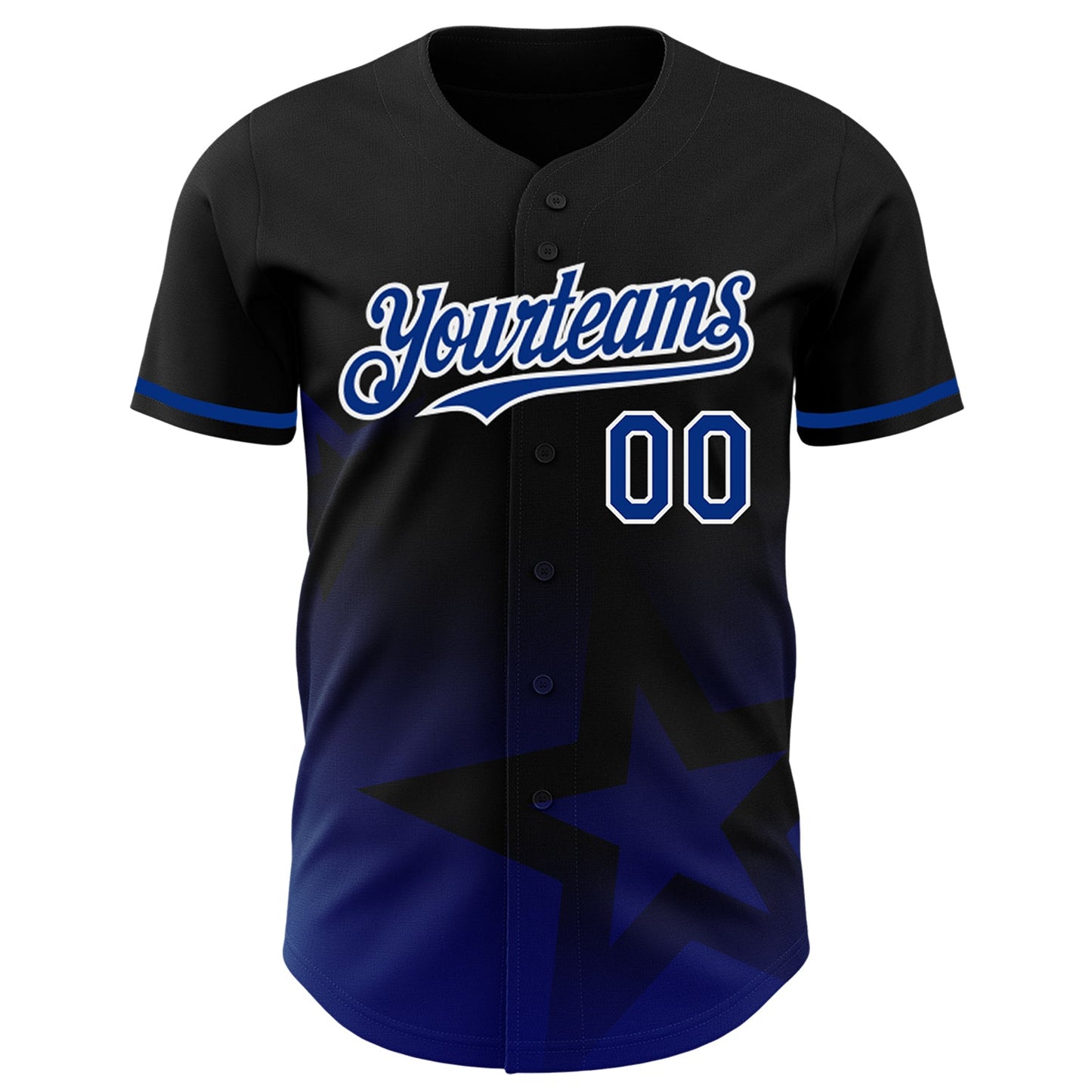 Custom Black Royal-White 3D Pattern Design Gradient Style Twinkle Star Authentic Baseball Jersey view 2