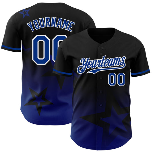 Custom Black Royal-White 3D Pattern Design Gradient Style Twinkle Star Authentic Baseball Jersey - Main View