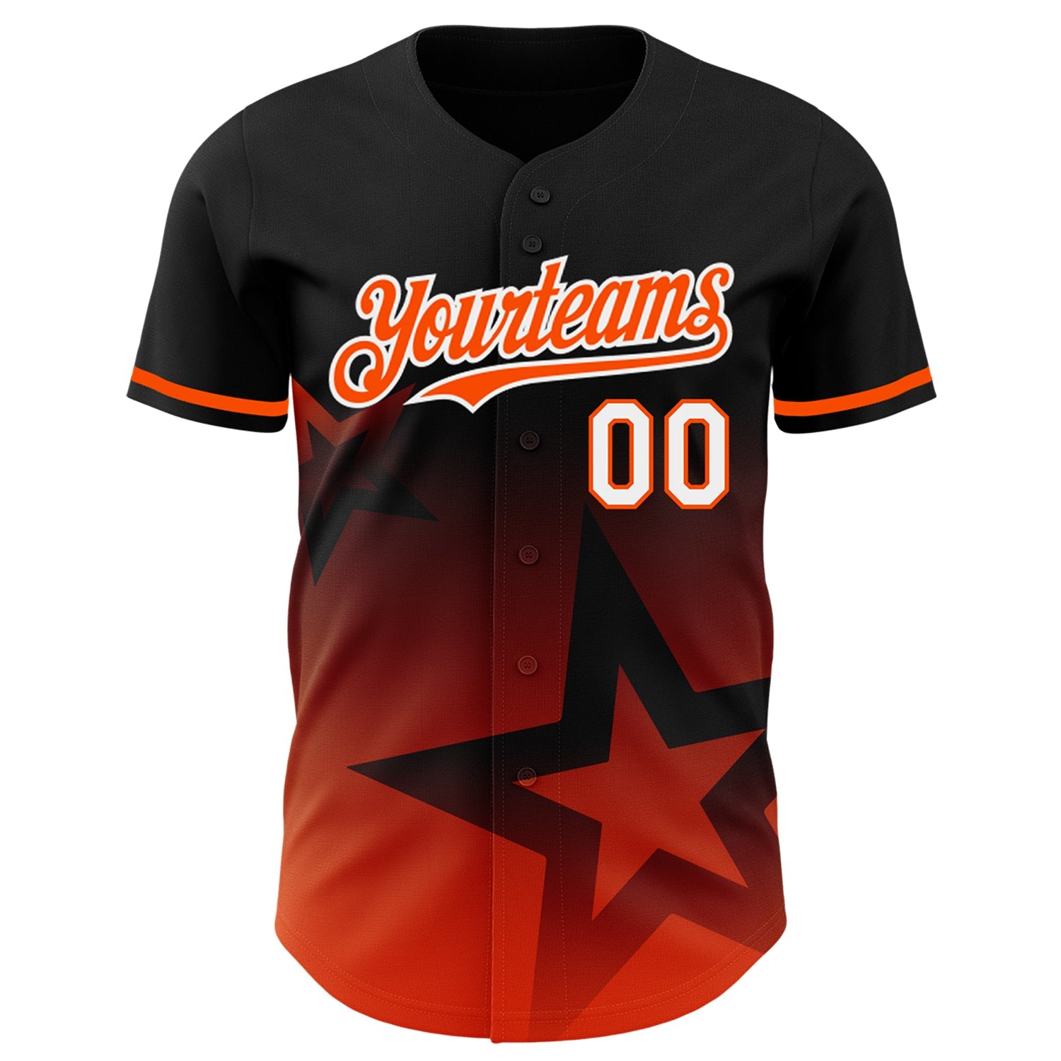 Custom Black Orange-White 3D Pattern Design Gradient Style Twinkle Star Authentic Baseball Jersey view 2