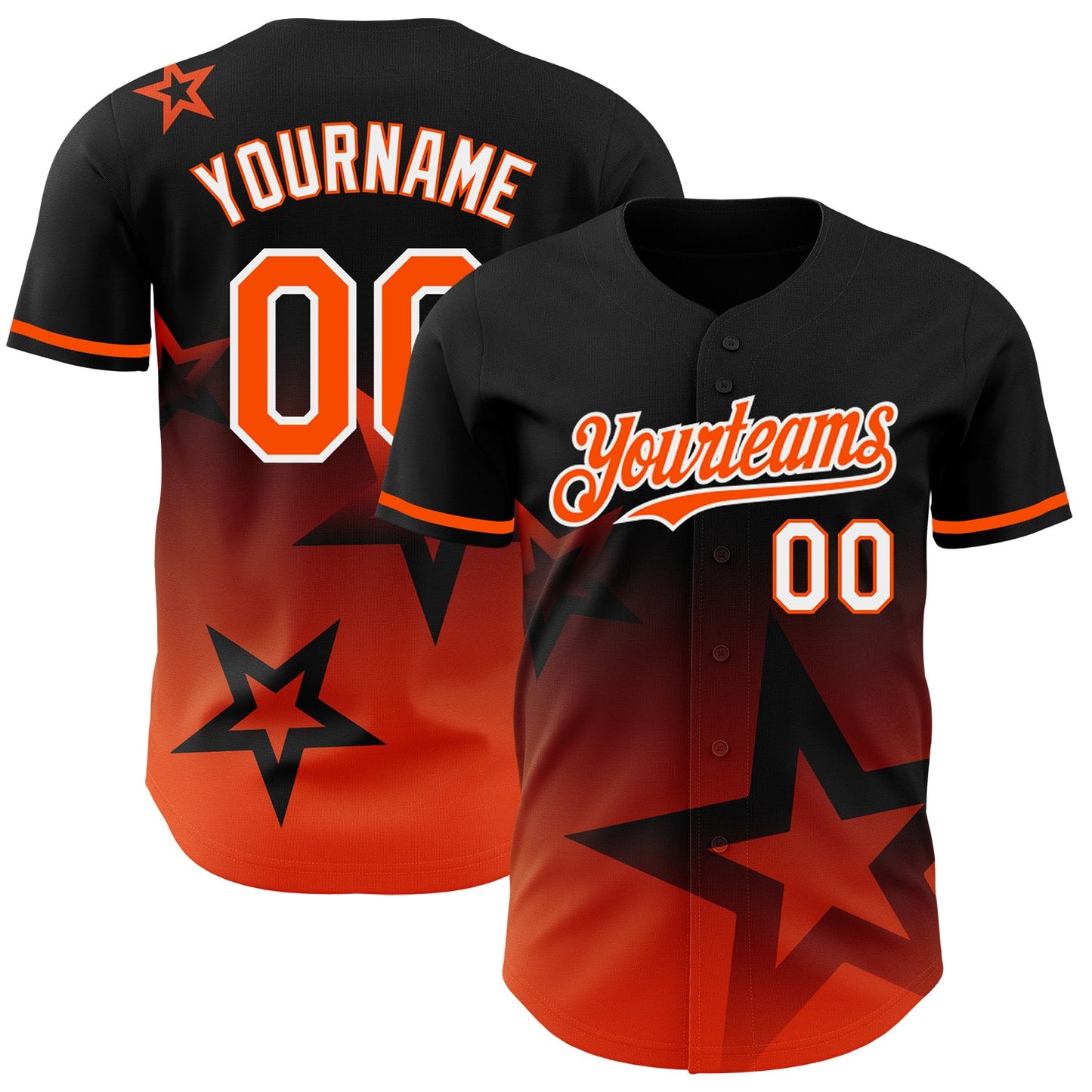 Custom Black Orange-White 3D Pattern Design Gradient Style Twinkle Star Authentic Baseball Jersey - Main View
