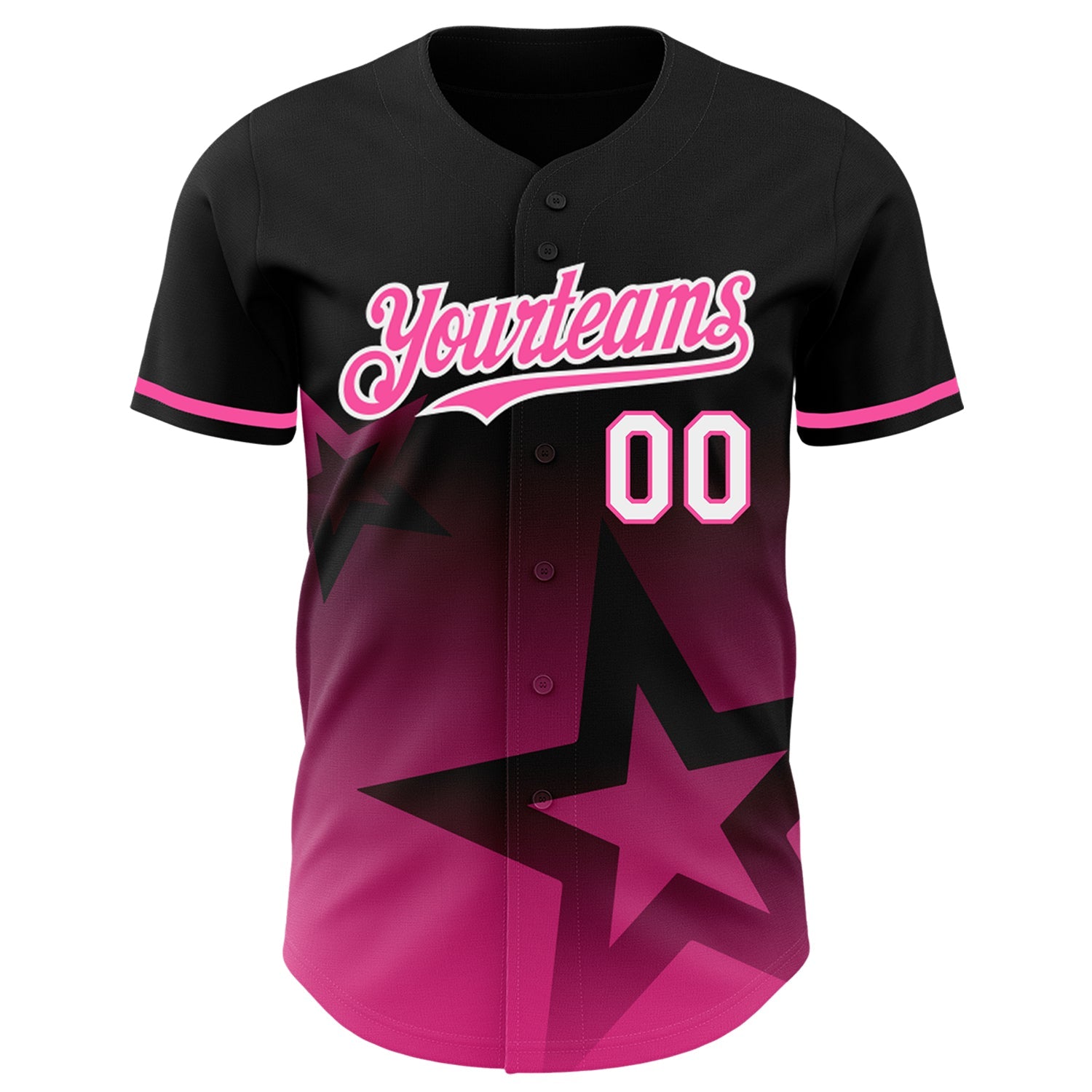 Custom Black Pink-White 3D Pattern Design Gradient Style Twinkle Star Authentic Baseball Jersey view 2